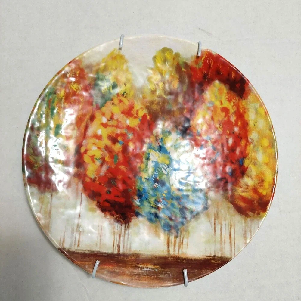 Pier 1 Imports Ironstone 2 Pc Set Decorative 8 1/2 Plates Beautiful Autumn Scene